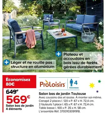 Castorama Proloisirs salon bas de jardin toulouse offre
