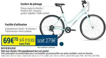 Decathlon Riverside vélo tout chemin 120 enjambement bas vert pastel offre
