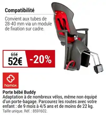 Promo Hamax porte bebe buddy chez Decathlon