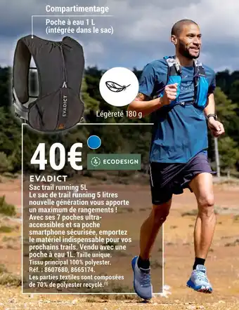 Decathlon Evadict sac trail running 5l offre