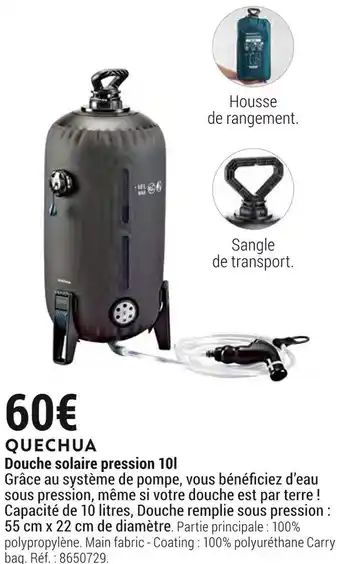 Decathlon Quechua douche solaire pression 10l offre