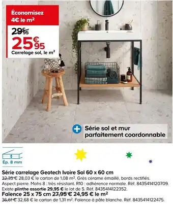 Castorama Série carrelage geotech ivoire sol 60 x 60 cm offre