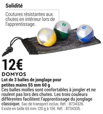 Decathlon Domyos lot de 3 balles de jonglage pour petites mains 55 mm 60 g offre