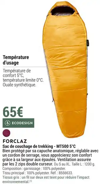 Decathlon Sac de couchage de trekking - mt500 5°c offre