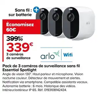 Castorama Pack de 3 caméras de surveillance sans fil essential spotlight offre