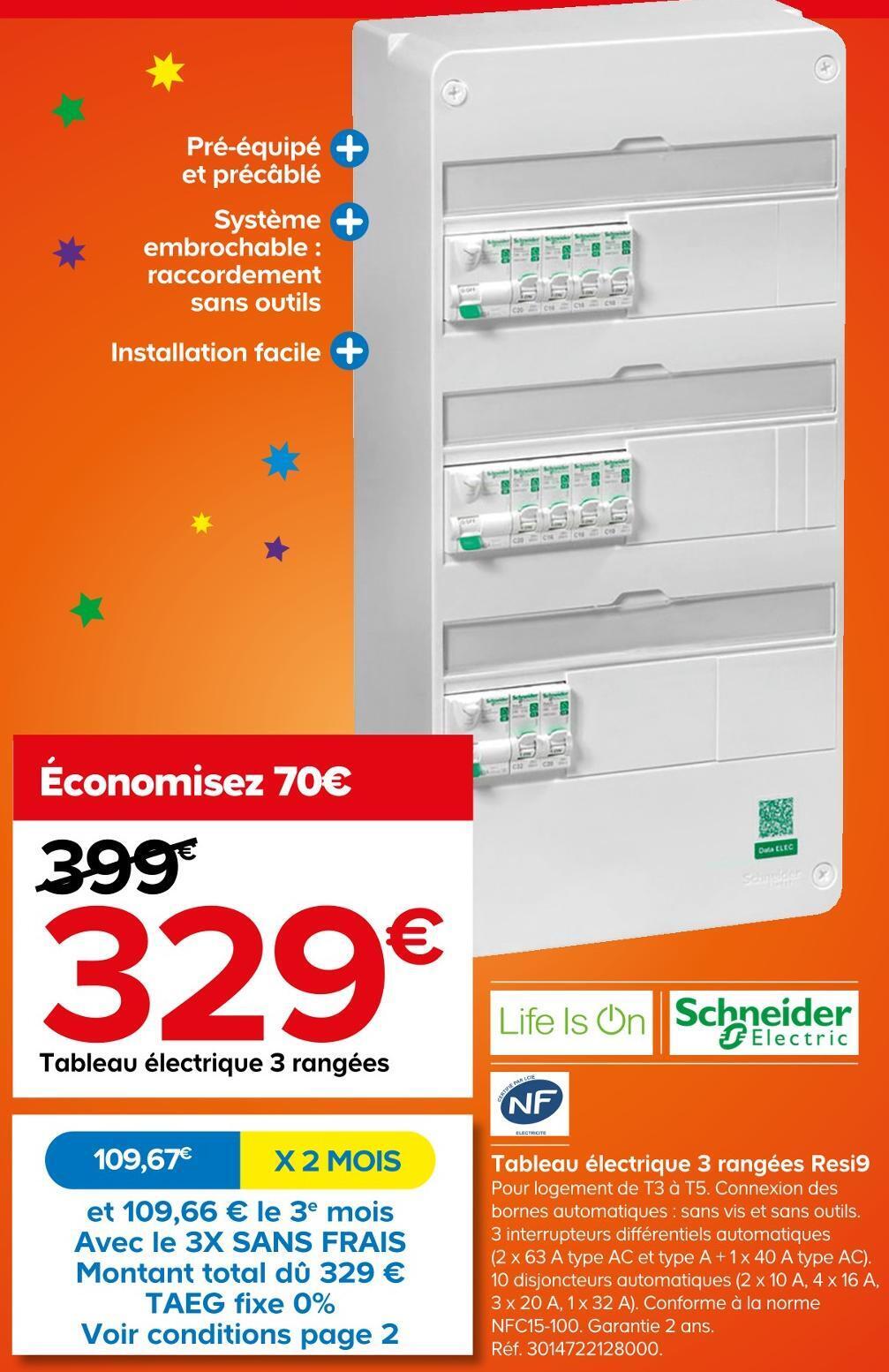 Tableau électrique Schneider 3 Rangées Brico Dépôt Promo Schneider tableau électrique 3 rangées resi9 chez Castorama
