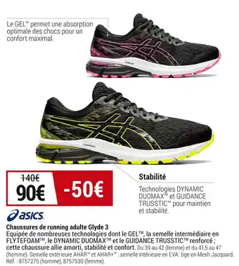 Decathlon Asics chaussures de running adulte glyde 3 offre