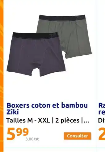 Action Boxers coton et bambou ziki offre