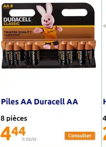 Action Piles AA duracell AA offre
