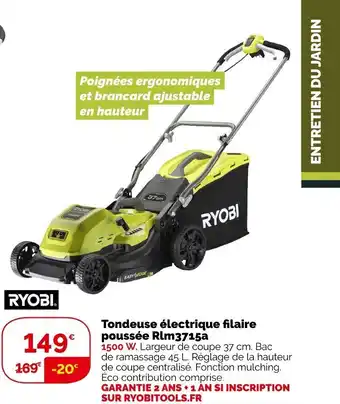 Weldom Tondeuse electrique filaire poussee Rlm3715a offre