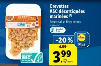 Lidl Crevettes ASC Décortiquées Marinées offre