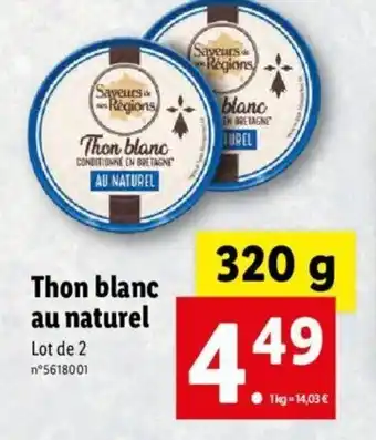 Lidl Thon Blanc Au Naturel offre