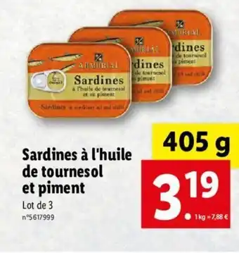 Lidl Sardines A L'Huile De Tournesol Et Piment offre