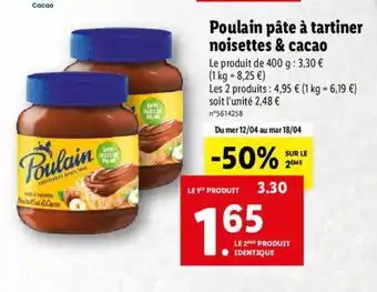 Lidl Poulain Pate A Tartiner Noisettes & Cacap offre
