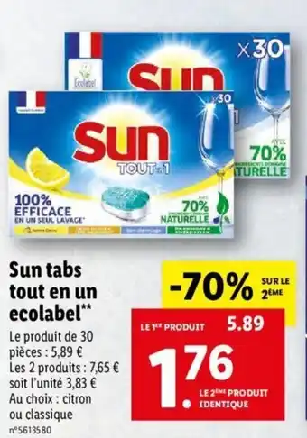 Lidl Sun Tabs Tout En Un Ecolabel** offre