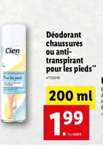 Lidl Déodorant Chaussures Ou Anti-Transpirant Pour Les Pieds** offre
