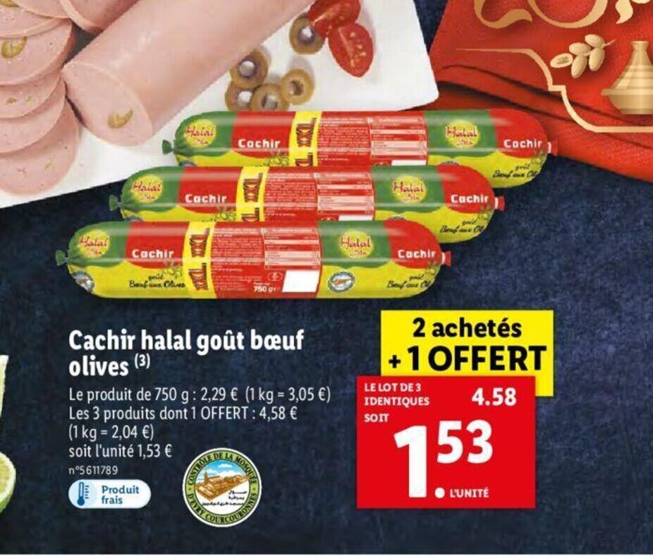 Promo Cachir Halal Gout Boeuf Olives chez Lidl