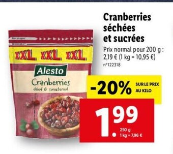 Lidl Cranberries Séchées Et Sucrées offre