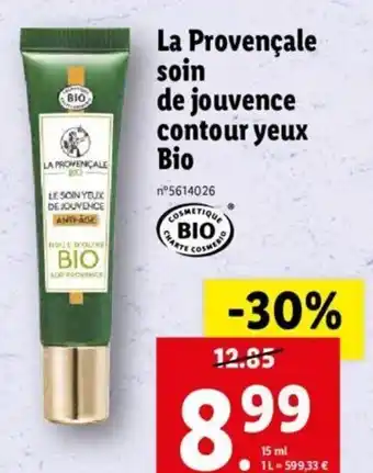 Lidl La Provencale Soin De Jouvence Contour Yeux Bio offre