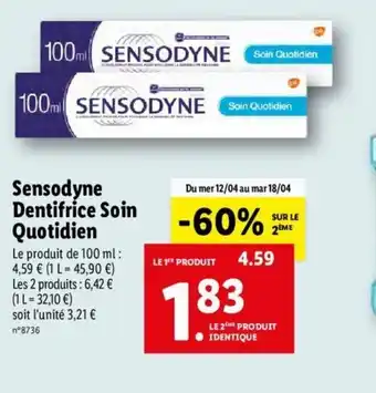 Lidl Sensodyne Dentifrice Soin Quotidin offre