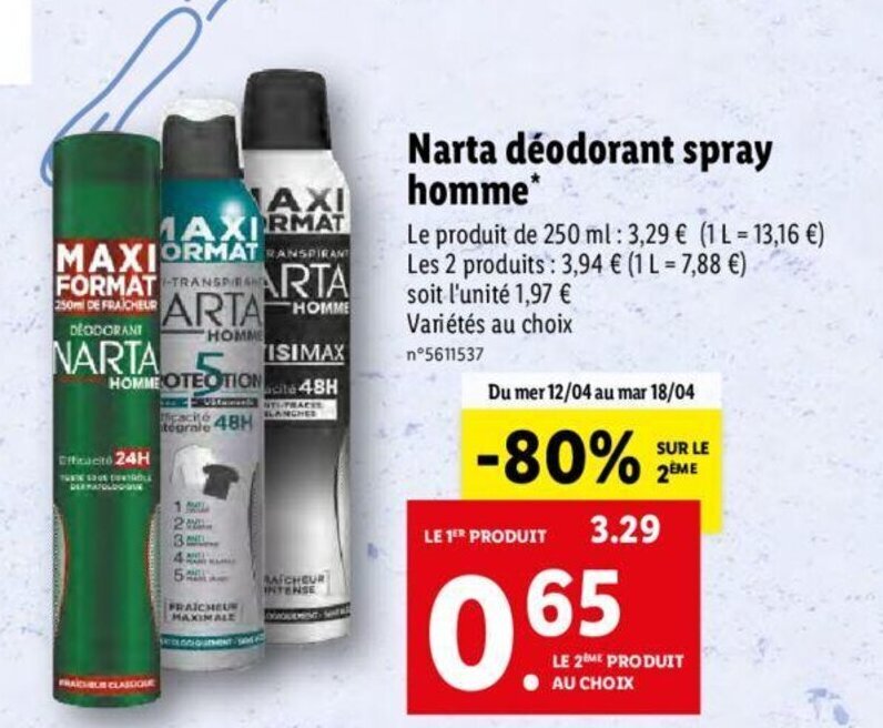 Promo Narta Déodorant Spray Homme* chez Lidl