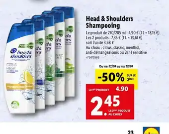 Lidl Head & Shoulders Shampooing offre