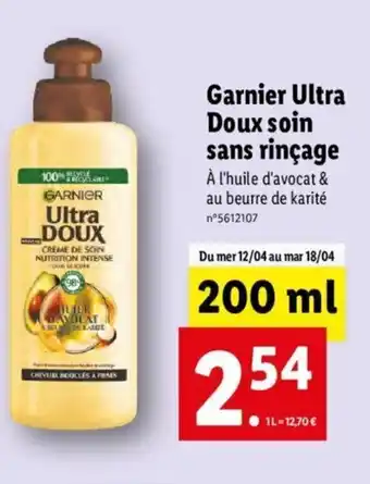 Lidl Garnier Ultra Doux Soin Sans Rincage offre