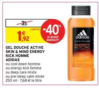 Intermarché Gel Douche Active Skin & Mind Energy Kick Homme Adidas offre