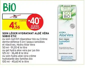 Intermarché Soin Léger Hydratant Aloé Véra Sobio Etic offre