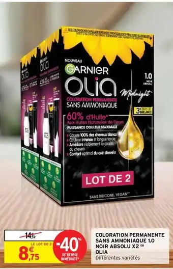 Intermarché Coloration Permanente Sans Ammonique 1.0 Noir Absolu X2 Olia offre