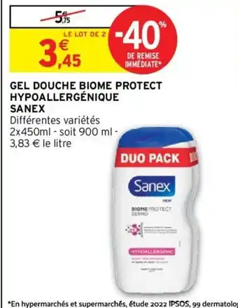 Intermarché Gel Douche Biome Protect Hypoallergénique Sanex offre