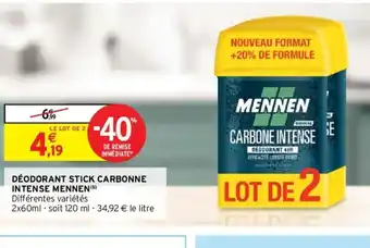 Intermarché Déodorant Stick Carbonne Intense Mennen offre