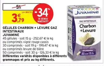 Intermarché Gélules Charbon + Levure Gaz Intestinaux Juvamine offre