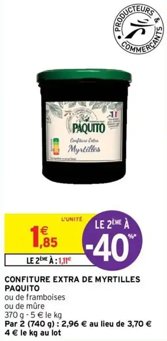 Intermarché Confiture extra de myrtilles PAQUITO offre