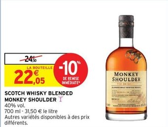 Intermarché Scotch whisky blended MONKEY SHOULDER offre