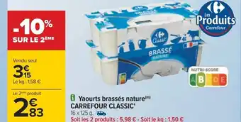 Carrefour Yaourts Brassés Nature Carrefour Classic offre