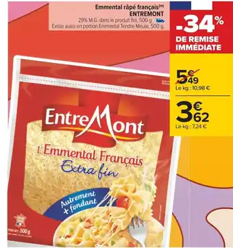 Carrefour Emmental Râpé Français Entremont offre