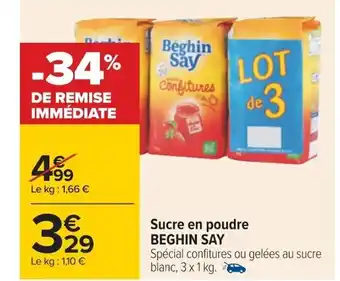Carrefour Sucre en Poudre Beghin Say offre