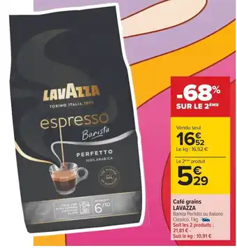 Carrefour Café Grains Lavazza offre