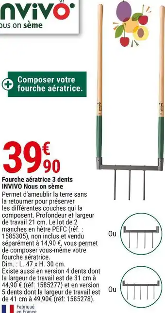 Gamm vert Invivo nous on sème fourche aératrice 3 dents offre