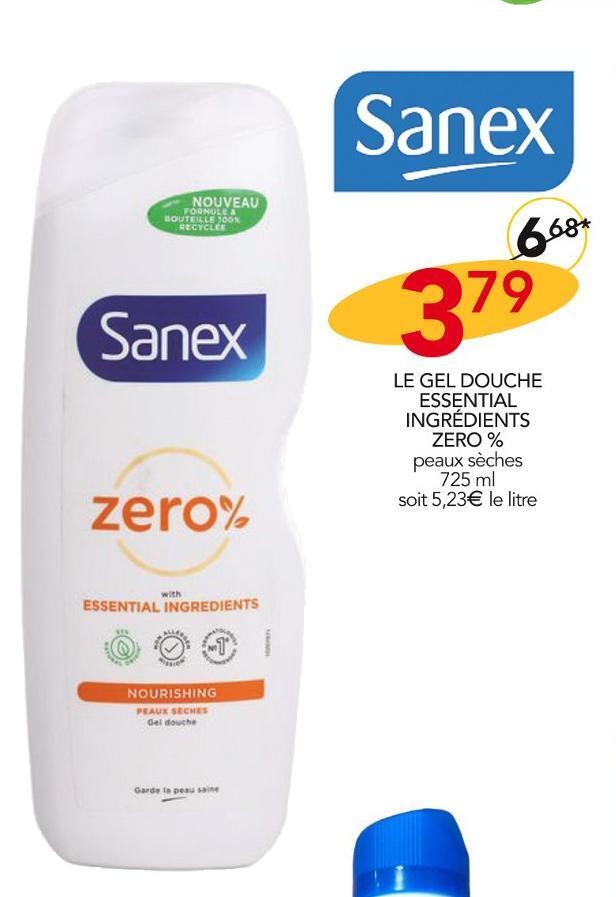 Promo Sanex le gel douche essential ingrédients zero chez Stokomani