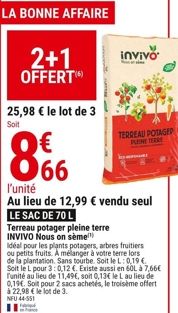 Promo Invivo nous on sème terreau potager pleine terre chez Gamm vert