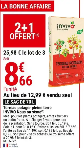 Gamm vert Invivo nous on sème terreau potager pleine terre offre