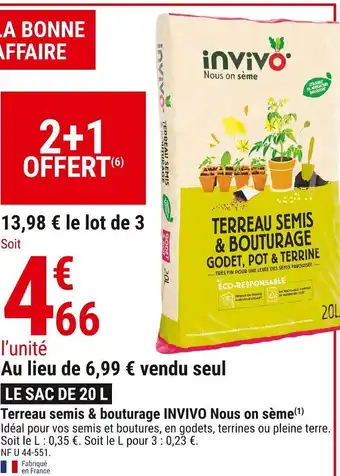 Gamm vert Invivo nous on sème terreau semis & bouturage offre