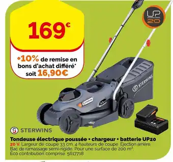 Weldom Sterwins tondeuse électrique poussée + chargeur + batterie up20 offre