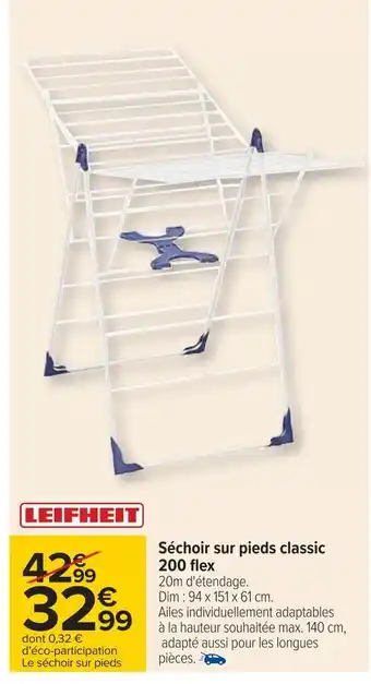 Carrefour Leifheit séchoir sur pieds classic 200 flex offre