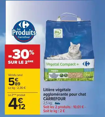 Carrefour litière végétale agglomérante pour chat