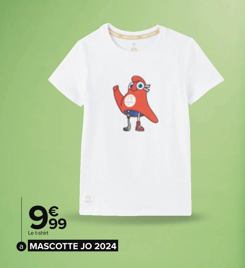 Promo Mascotte jo 2024 tshirt enfant mascotte paralympique chez Carrefour