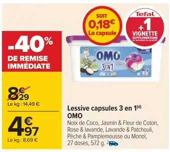Carrefour Omo lessive capsules 3 en 1(d) offre