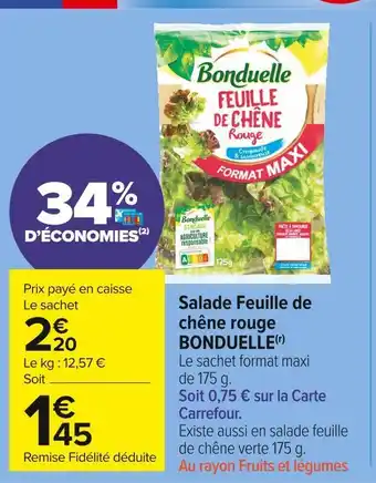 Carrefour Market Bonduelle salade feuille de chêne rouge offre